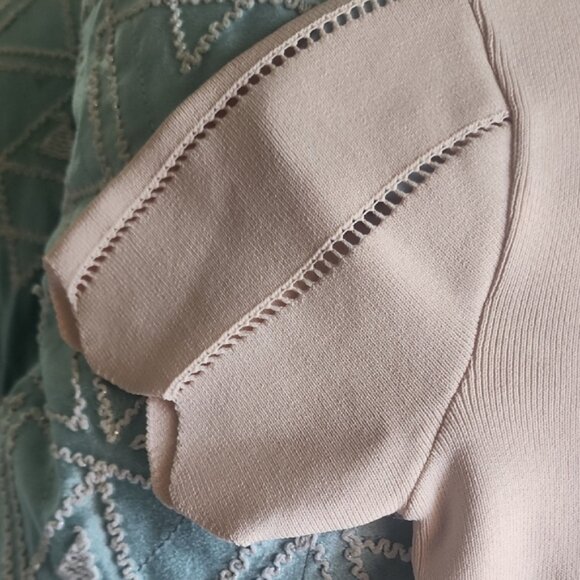 Sandro Paris Blush Pink Fit & Flare Knit Dress Short Sleeve A-Line - Picture 14 of 16